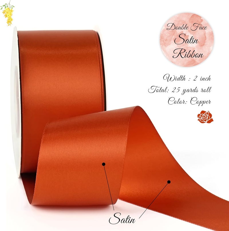DINDOSAL Terracotta Ribbon 2 Inch Thick Double Face Burnt Orange Satin Ribbon for Wedding Decor Christmas Tree Thanksgiving Crafts Gift Wrapping Flower Bouquet Wrap Hair Bows Baby Shower - 25Yards - Image 2